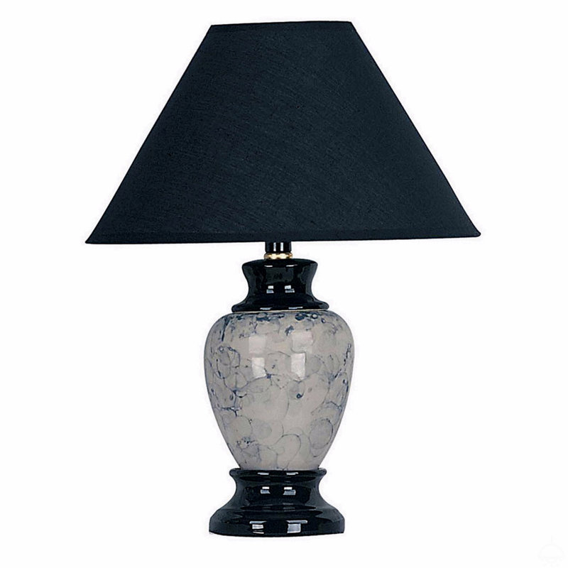 Lampe de table haute 13 po en céramique, en forme d'urne avec finition noire, abat-jour en lin