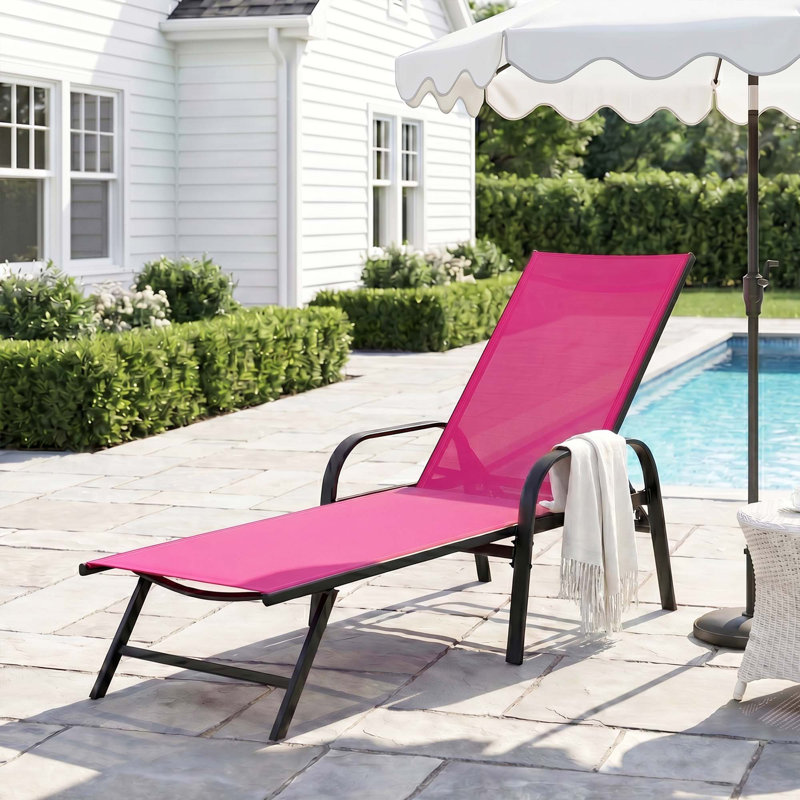 Patio Chaise Lounge Chair, Portable Outdoor Folding Recliner with Reclining Back, Breathable Mesh Seat for Beach, Poolside, Yard