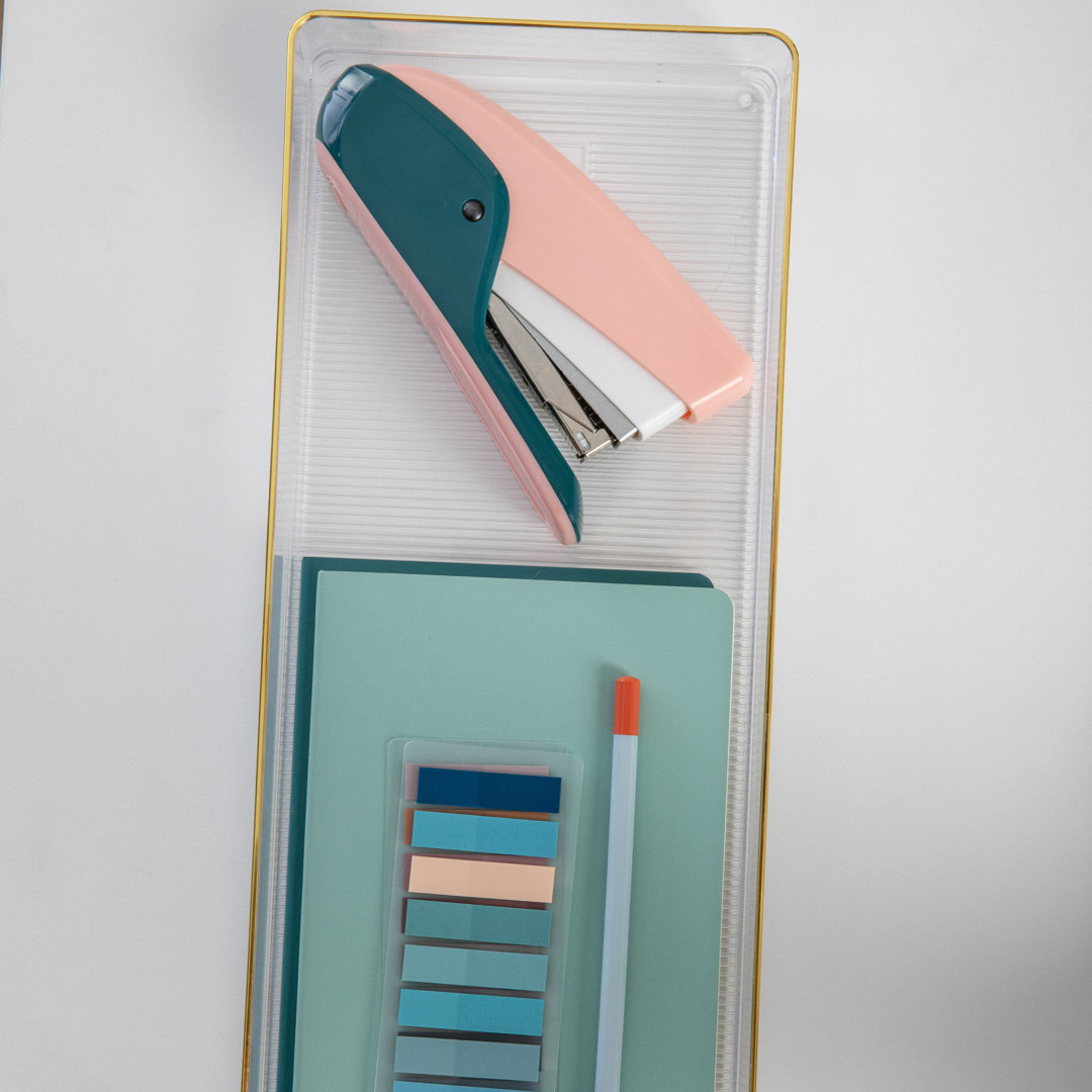 Thomas Martha Stewart Plastic Stackable Office Desk Drawer Organizers with Metallic Trim, 15" x 6" (Set of 2) Martha Stewart