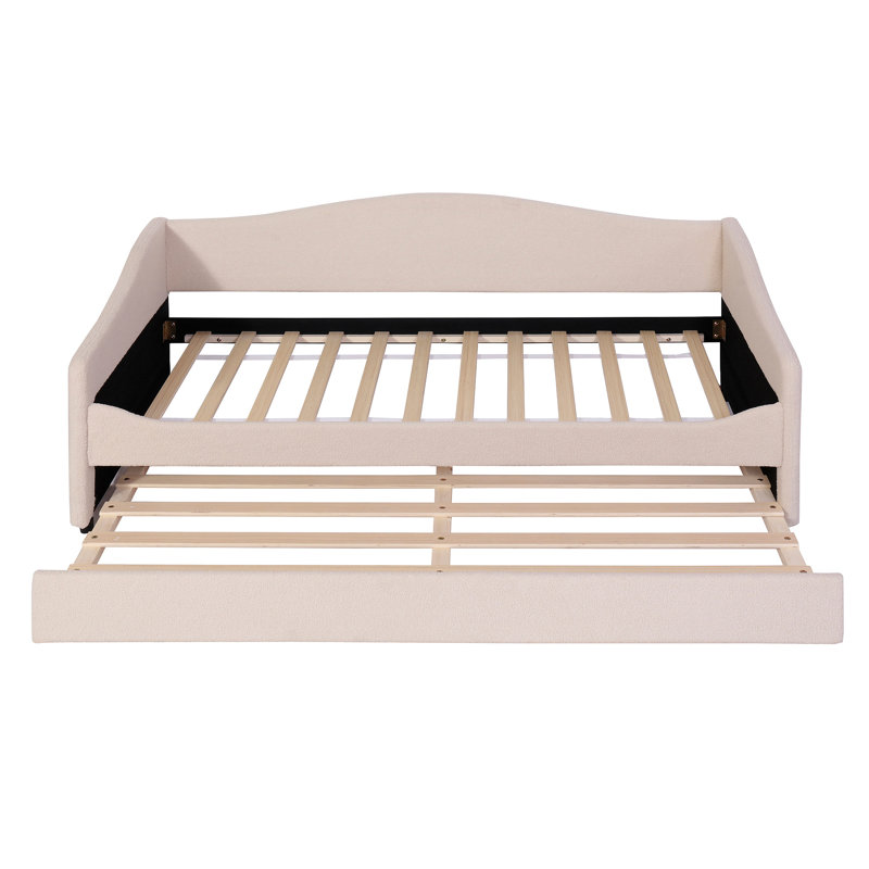 Teddy Fleece Upholstered Daybed With Light And Trundle, Beige, Twin