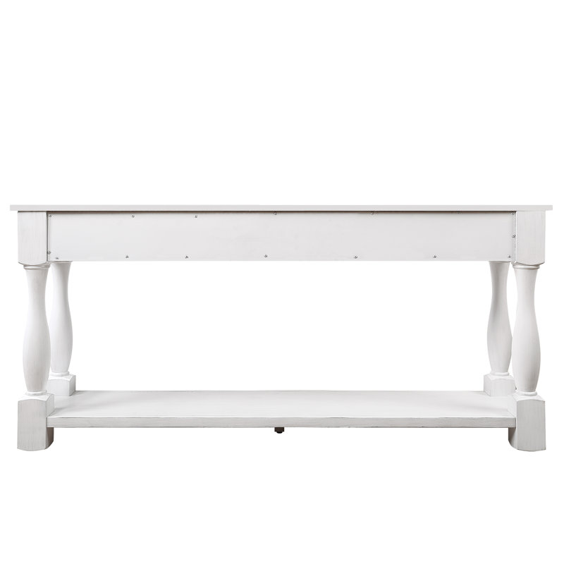 63inch Long Wood Console Table with 3 Drawers and 1 Bottom Shelf Antique White, Antique White Pine