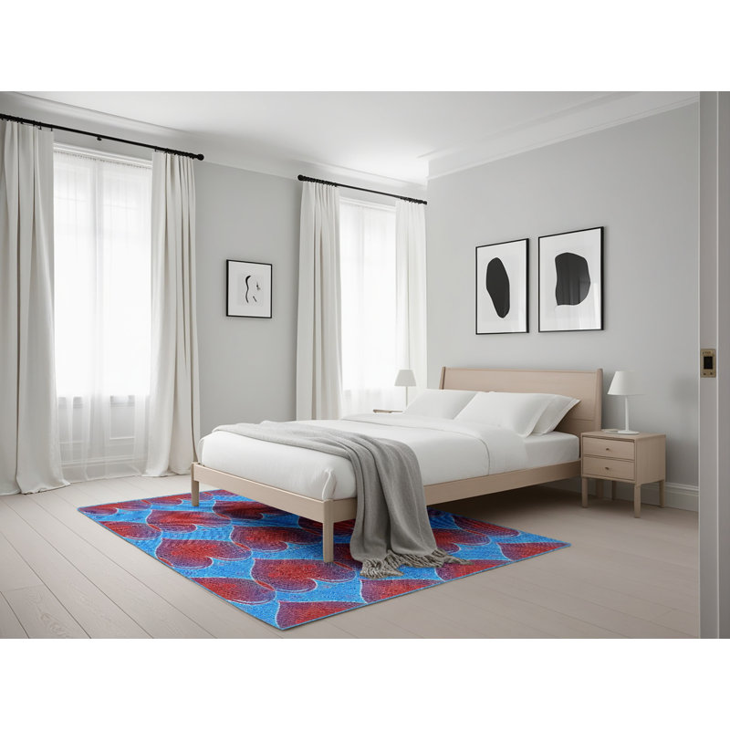 Tapis bleu/rouge à motifs, Rectangle 5 pi x 7 pi