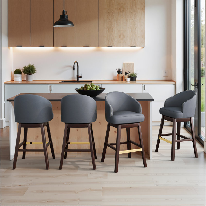 Tabouret de bar pivotant en similicuir 31,9 po, gris-bleu, Marine