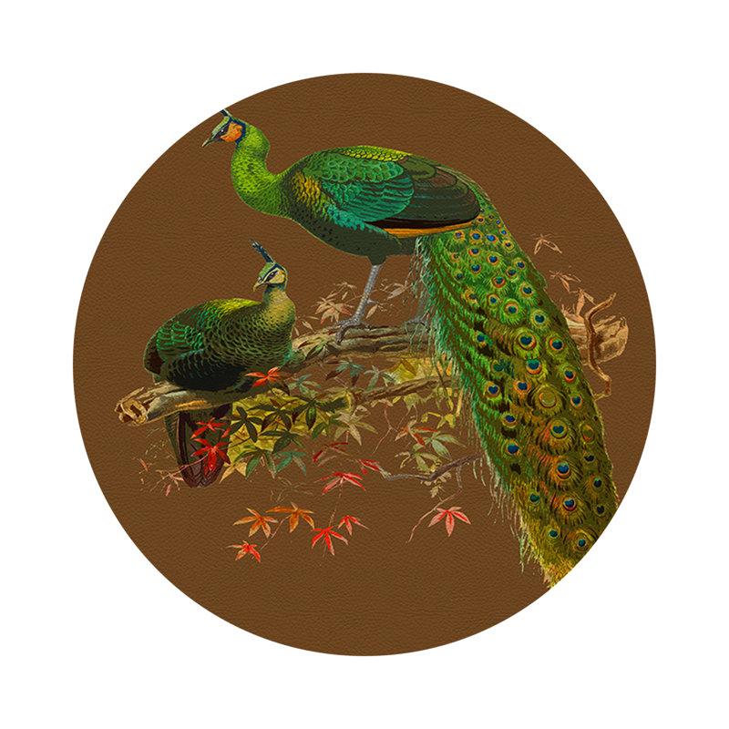 Family Pheasants Pinot Vegan Leather Round Coasters, Brown