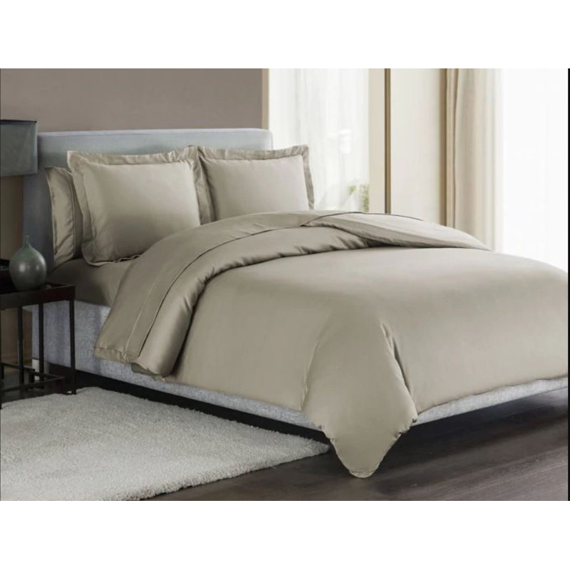 Modern & Contemporary Cotton Duvet Cover, Full / Queen Duvet Cover + 2 Standard Shams, Taupe