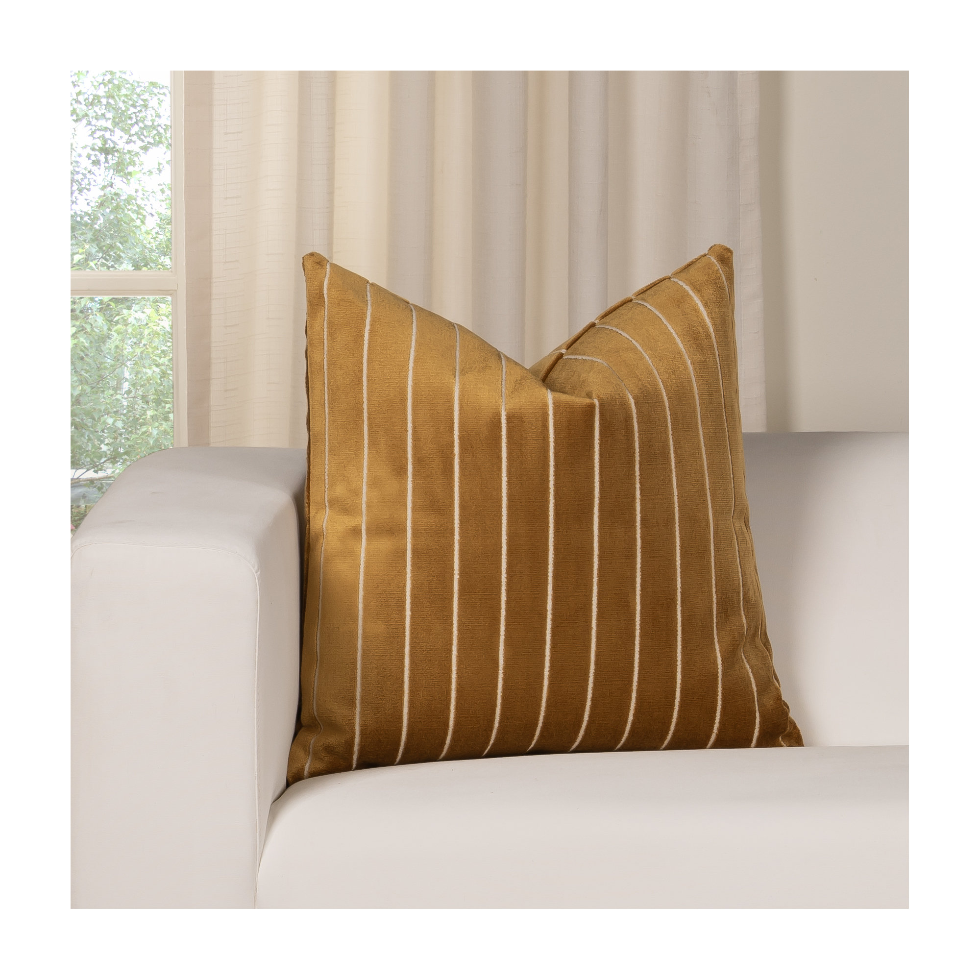 Maxton Striped Throw Pillow, Square 20", Yellow, Feather