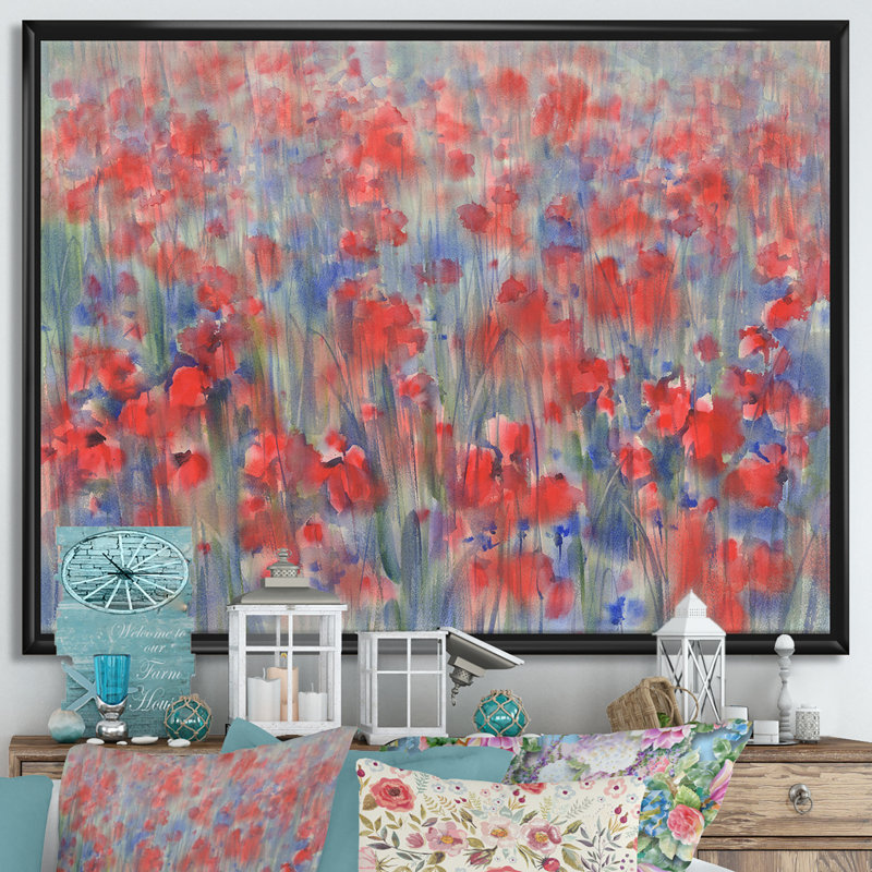«Poppy Flower Fields Forever I», reproduction d'art sur toile, H 12 po x l 20 po x p 1 po, Toile encadrée noire