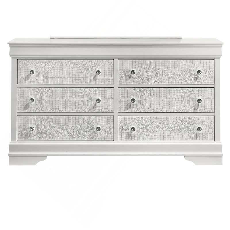 Commode à 6 tiroirs de style moderne en bois blanc (seulement commode), Blanc