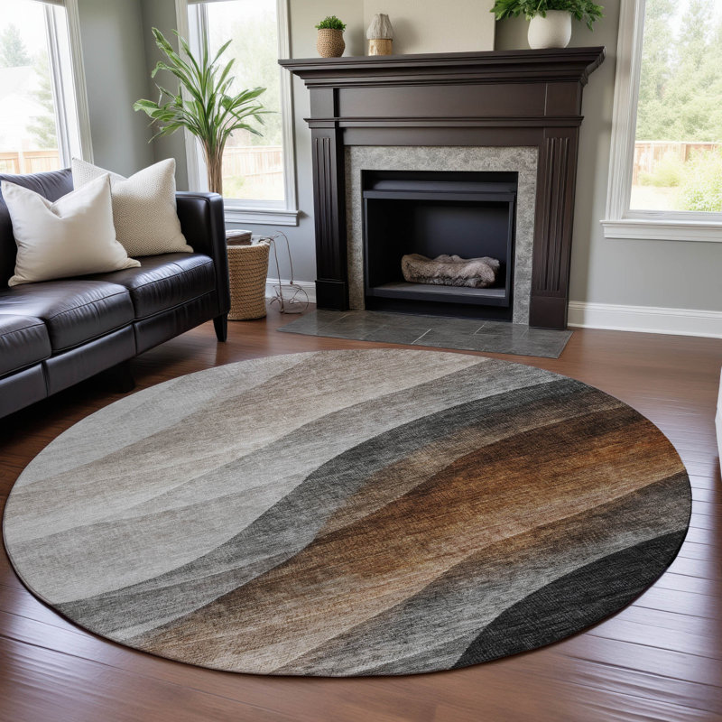 Premium Machine Washable Melvin AMF1176 Swirls Rug, Round 8'