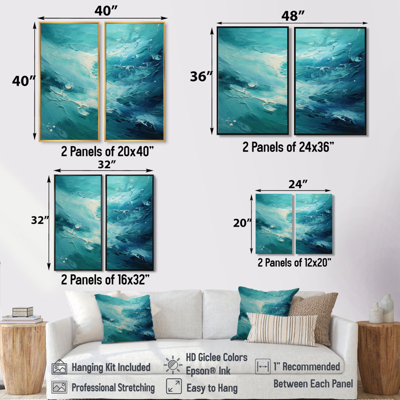 Bleu sarcelle oasis I - ensemble de 2 impressions sur toile modernes jaunes, Floater Framed Print without Mat, Black
