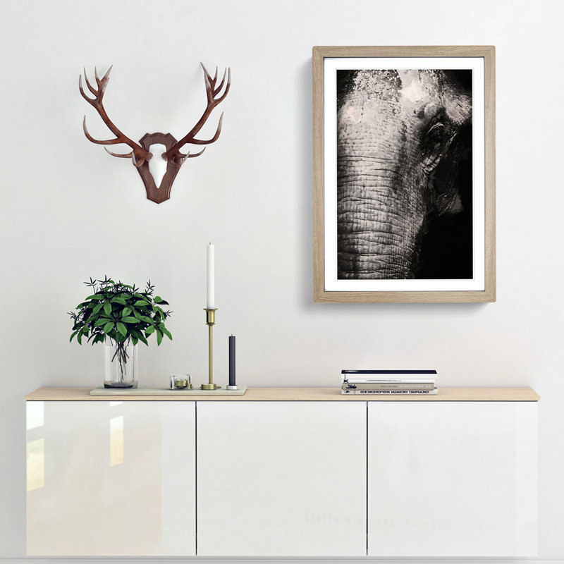 Mighty Elephant in the Shadows - Picture Frame Graphic Art Print, Oak Framed, 36cm H x 27cm W x 2cm D