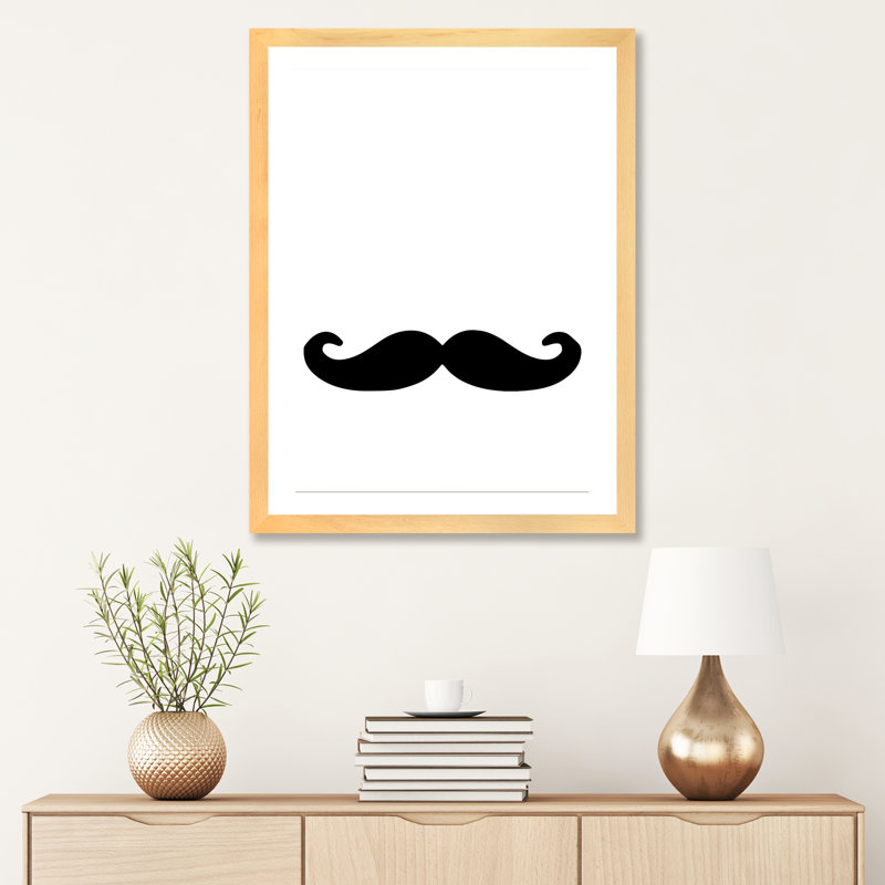 Moustache - impression d'art graphique, H 32 po x l 24 po x P 1 po, Blanc, Papier avec cadre beige