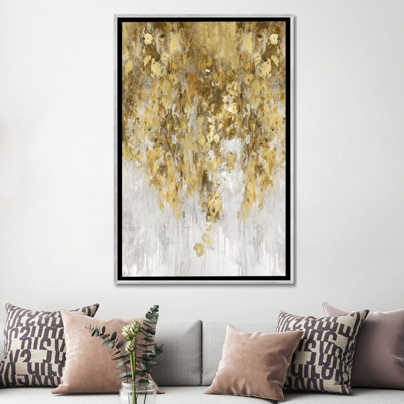 Cascade ambre et or par Nikki Robbins - impression, Encadrement argenté, H 60 po x l 40po x P 1,5 po