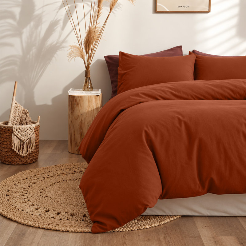 300TC Microfiber Duvet Cover Set – Reversible Luxury 3-Piece, Double Duvet Cover + 2 Standard Pillowcases, Rust