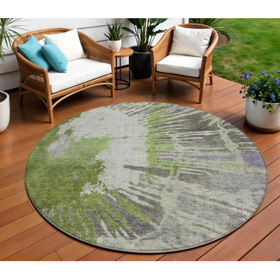 Tapis d'intérieur rond lavable abstrait vert olive et artichaut 8 pi HomeRoots