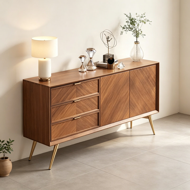 Retro Pine Solid Wood Brown Rectangular Sideboard