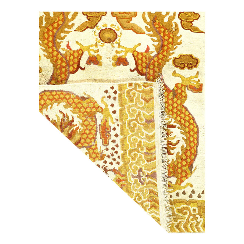 Tapis beige / doré en laine / coton à motif oriental fait à la main 3 pi x 5 pi 5 po Muhsina