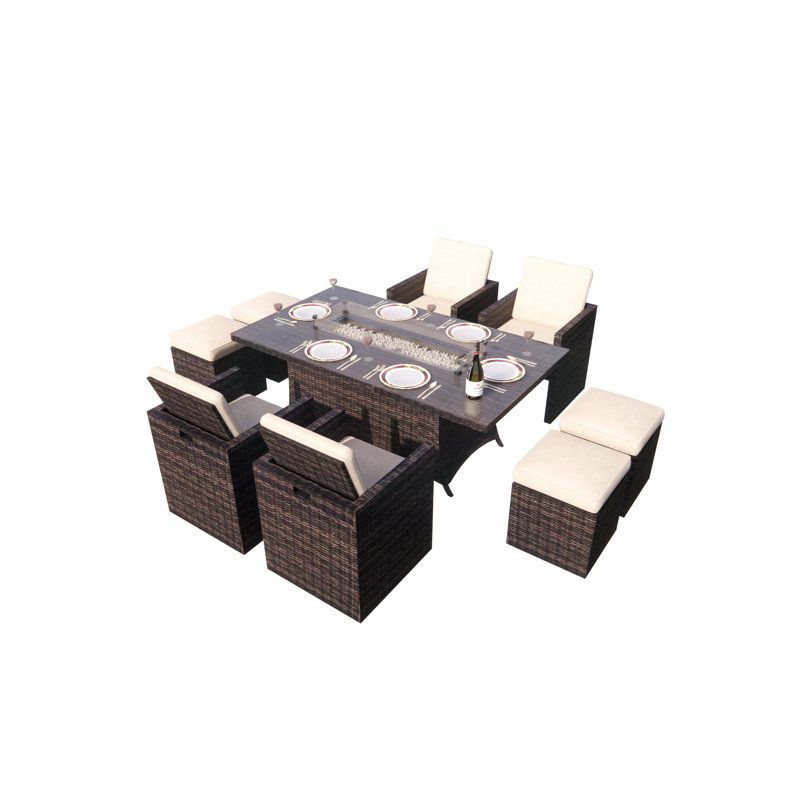 Ensemble de conversation en osier / rotin pour 4 personnes avec coussins Dantre