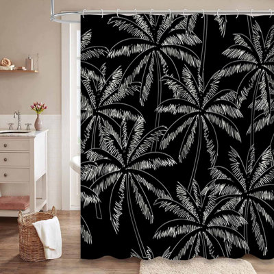 Rideau de douche imperméable à motif floral noir avec 12 crochets