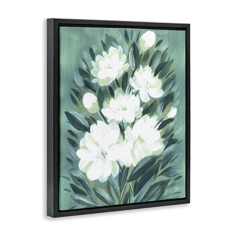 Cadre flottant en acrylique avec fleurs de jasmin, design par Camila Juncos, H 31 po x l 25 po, Cadre flottant noir de jais