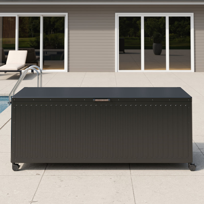 370 Gallon Large Outdoor Deck Box With Wheels, 33.8" H x 84" W x 36" D