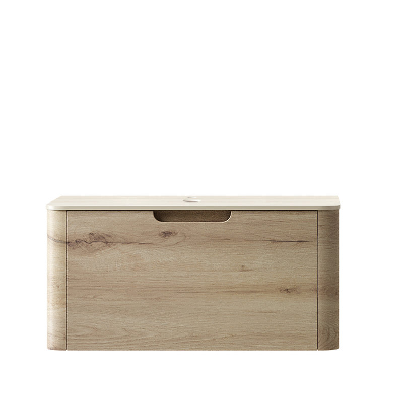 Dessus de meuble-lavabo en pierre frittée 30 pouces avec armoire en grain de bois chêne blanc et un tiroir Roma | Idée de cadeau