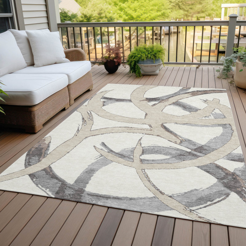 Ivory 3' x 5' Machine Washable Synthetic Area Rug