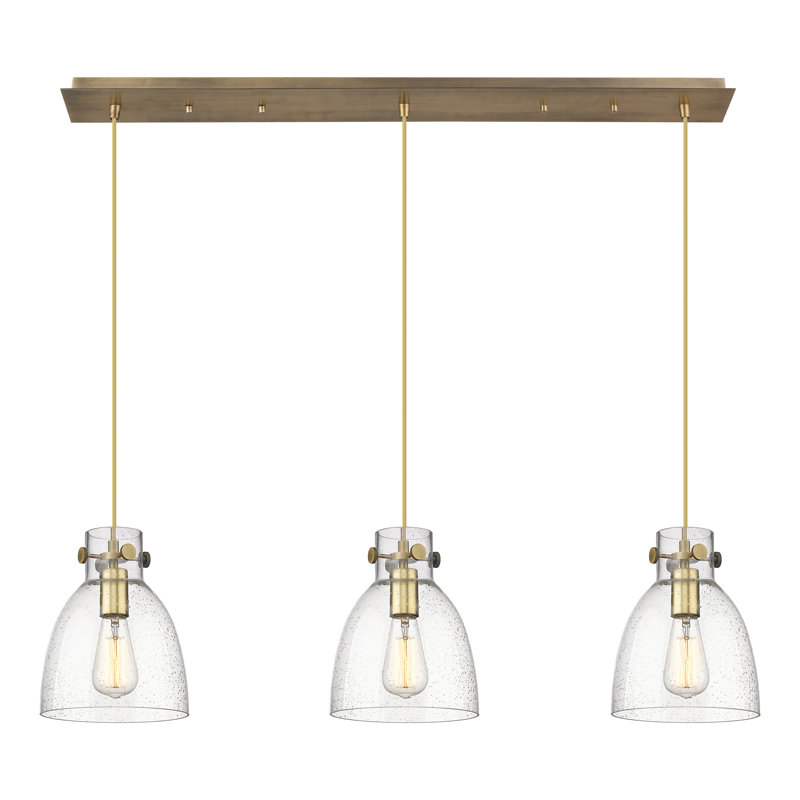 Luminaire suspendu en forme de cloche à 3 lumières Amrith, Laiton brossé, Bullé