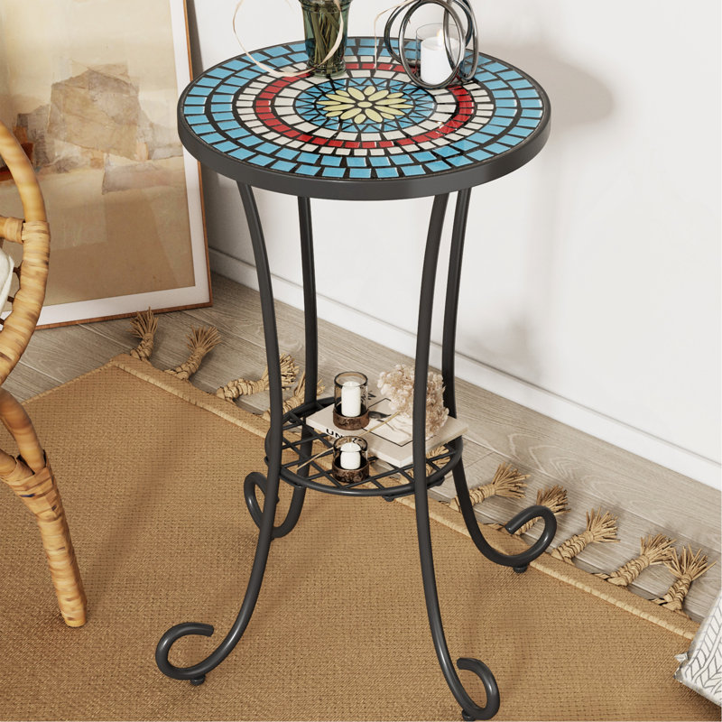 Table d'appoint de patio avec tablette, Noir, bleu, Noir, bleu, Noir, bleu
