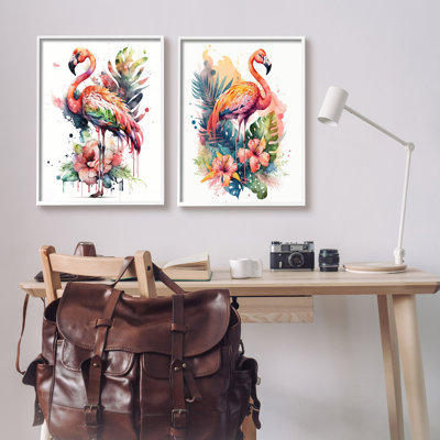 " Modern Tropical Flamingos " 2 - Pieces