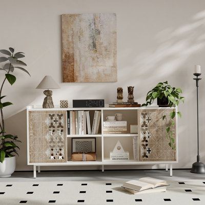 Sicotas Mid Century Sideboard Storage Rustic Sliding Door Solid Wood Cabinet For Living Room Decorative TV Buffet And Storage For TV Stand,Sideboards,Accent Cabinets