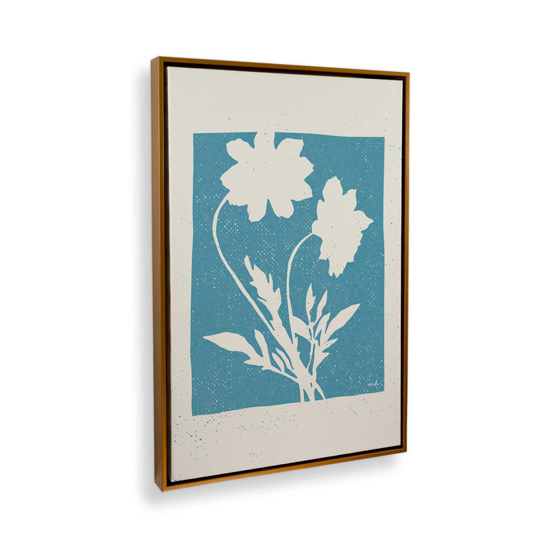 «Subtle Blossoms in Blue», reproduction sur toile, Cadre flottant doré poli, H 36,75 po x l 24,75 po
