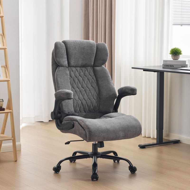 Fauteuil de bureau ergonomique ergonomique avec accoudoirs rabattables en tissu gris, Gris