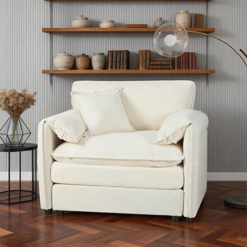 Fauteuil avec 1 coussin décoratif, Beige