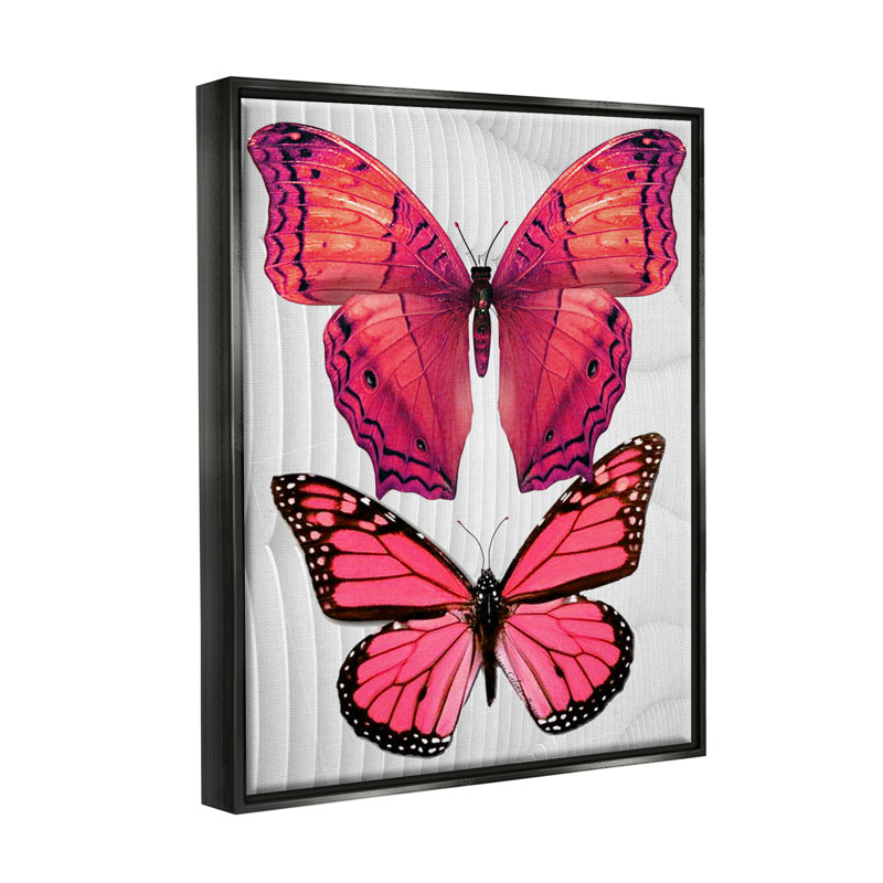Papillons roses modernes encadrés sur bois, impression, Cadre flottant noir de jais, H 21 po x l 17 po x P 1,7 po