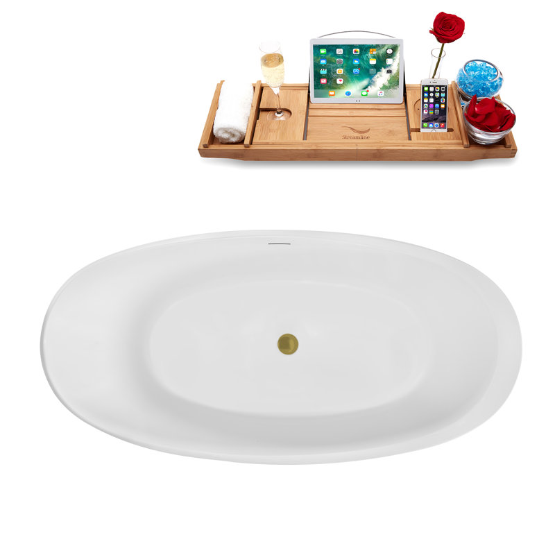 Baignoire autoportante 59 po avec plateau interne 59 po Streamline, Or brossé