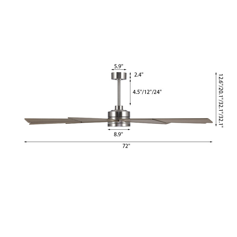 Ventilateur de plafond intérieur avec télécommande, 9 pales en contreplaqué, 72", Nickel avec pales à grain de bois