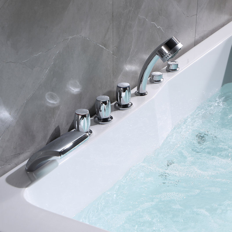 71'' White Acrylic Alcove Whirlpool Bathtub with Jets