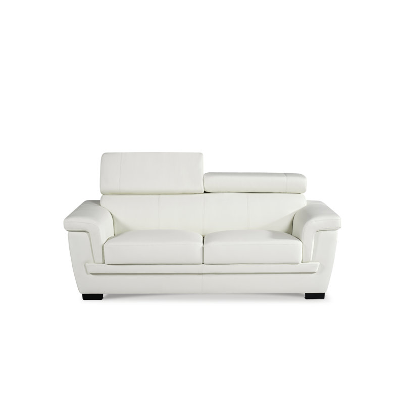 Syniya Genuine Leather Sofa, 2, White Genuine Leather
