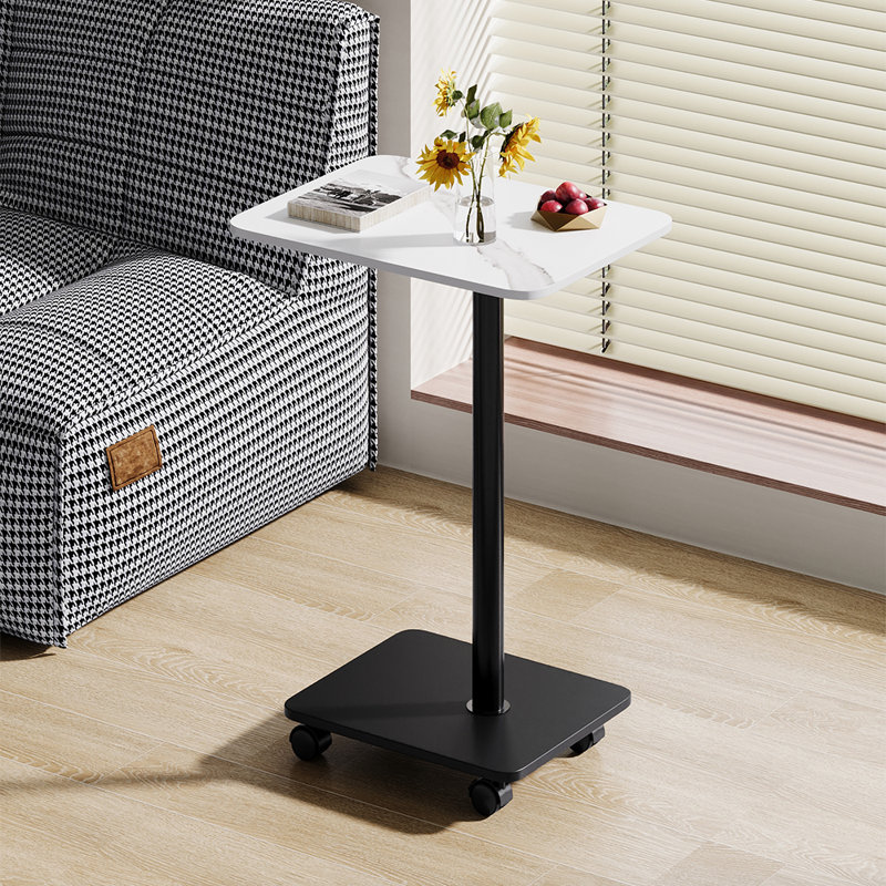 Tray Top Pedestal End Table, White, Black