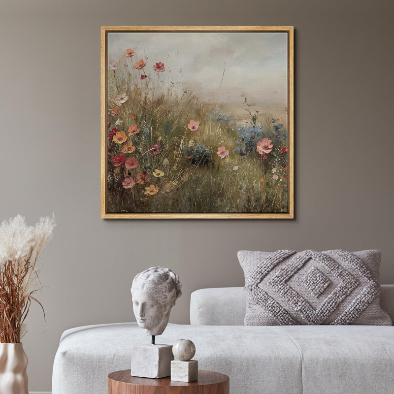 "Vintage Meadows Floral, campagne tranquille, paysage rustique, illustrations françaises", Naturel, H 24 po x l 24 po