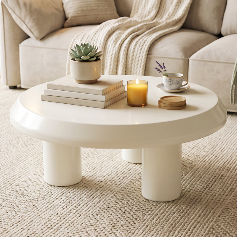 80CM Round Cream White Coffee Table