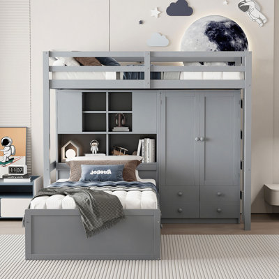 Bunk Bed with Drawers, Wardrobe, Storage Shelves and Hydraulic Bed