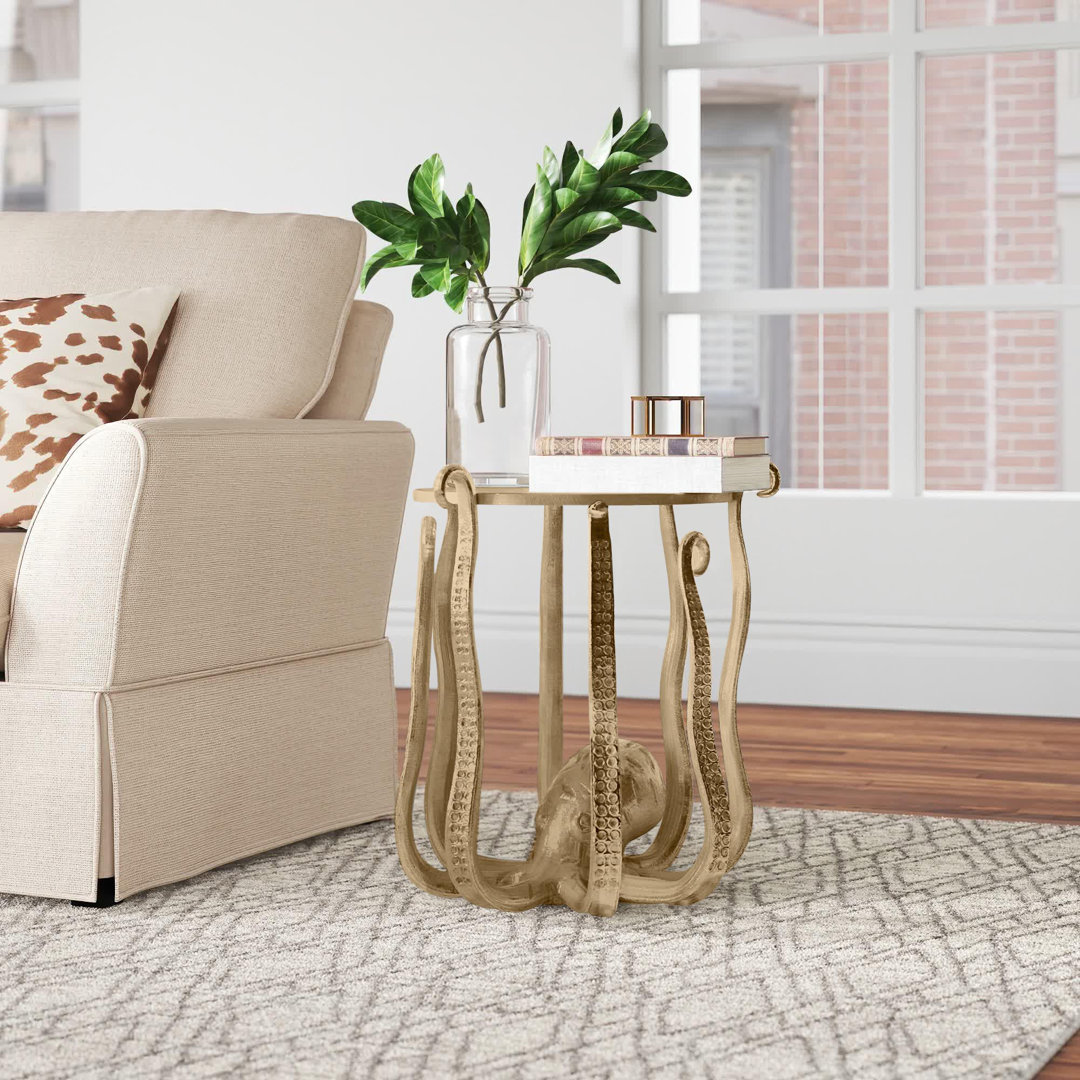 Halma Glass Top End Table Beachcrest Home™