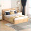 Lit plateforme double en bois de pin avec rangement à 2 tiroirs, aucun sommier nécessaire, ton de bois naturel pour la chambre à coucher