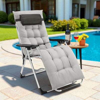 Zero Gravity Chair, Reclining Camping Lounge Chair For Indoor, Reclining Patio Chairs With Cup Holder Trays And Removable Cushion, Folding Recliner Fo by Arlmont & Co.
