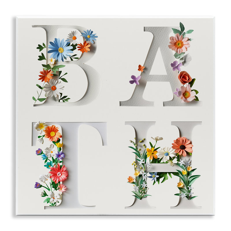 Plaque murale typographique florale de bain, design par Susan Arnot