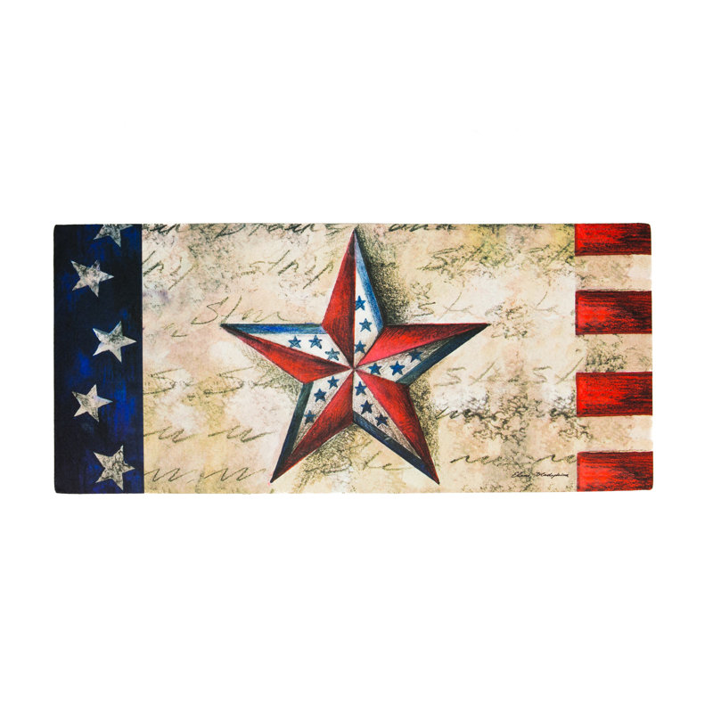 Patriotic Americana Stars on Star Sassafras Switch 22 in. x 10 in. Non-Slip Outdoor Door Mat