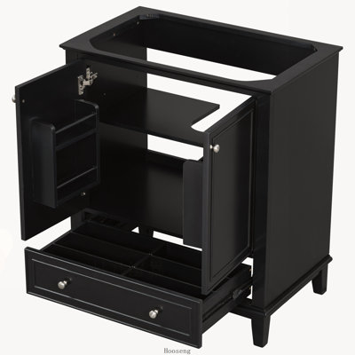 Base de meuble-lavabo de salle de bain autoportant 30 po, cadre solide multifonctionnel et armoire en panneau de fibres à densité moyenne avec portes et tiroir, noir