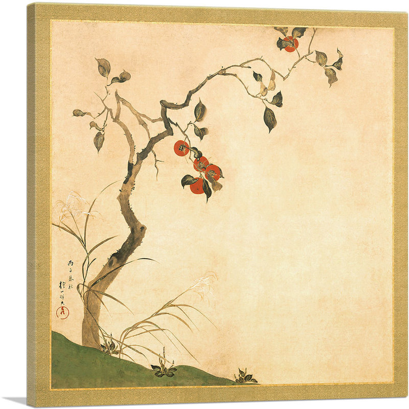 «The Persimmon Tree» par Sakai Hoifi - reproduction d'art sur toile tendue, H 12 po x l 12 po x P 0,75 po
